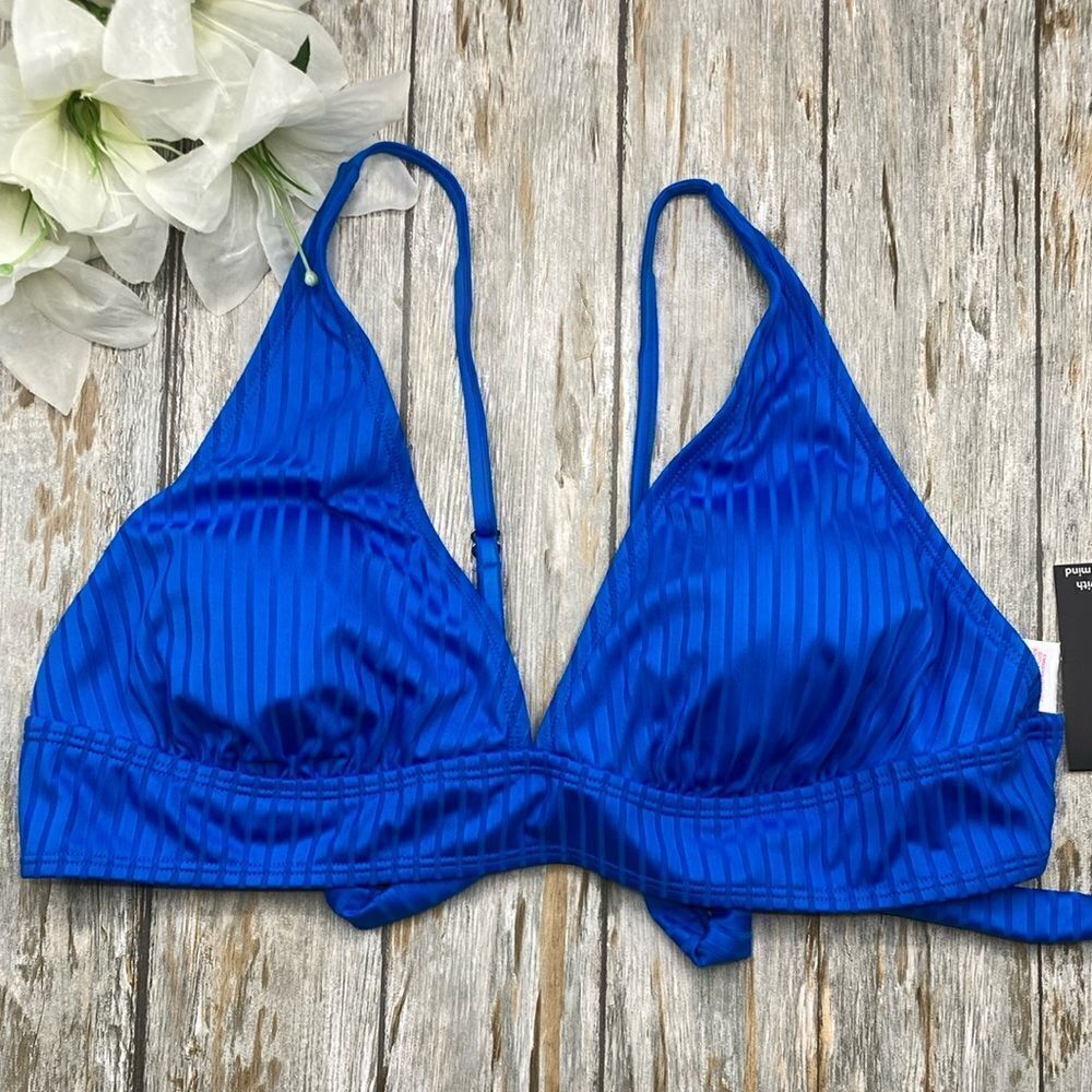 Ribbed Plunge Bikini Top, Size XXL